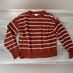 A.n.a Knit Sweater Women’s Pullover Fall Brown and White Striped Sweater Small